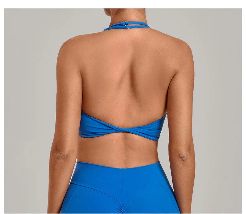 TRY TO BN Yoga Sports Bra Women's Zipper Halter Neck Naked Feeling Backless Underwear Fitness Tops Workout Running Gym Clothing