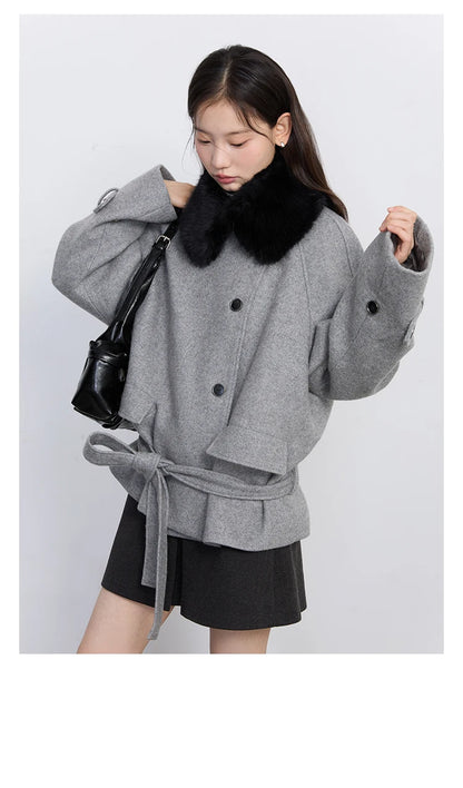 CHIC VEN Women Korean Coat Loose Casual Woolen Single-sided Detachable Collar Female Overcoat Ladies Jacket Autumn Winter 2025