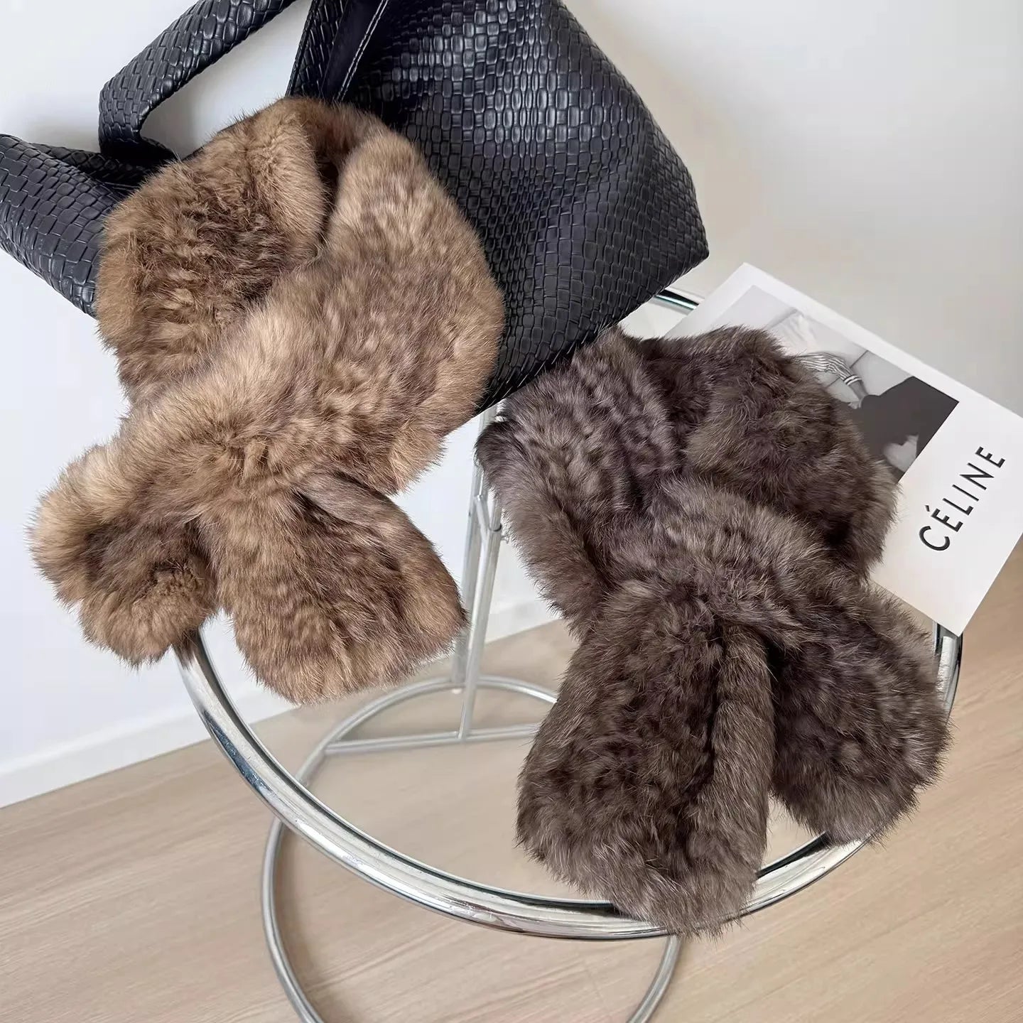 Korean-quality sable color scarf Real rabbit fur scarves women's autumn and winter versatile woven sable hair scarf, fur collar