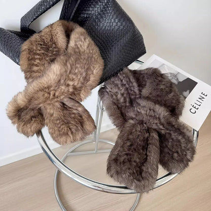 Korean-quality sable color scarf Real rabbit fur scarves women's autumn and winter versatile woven sable hair scarf, fur collar