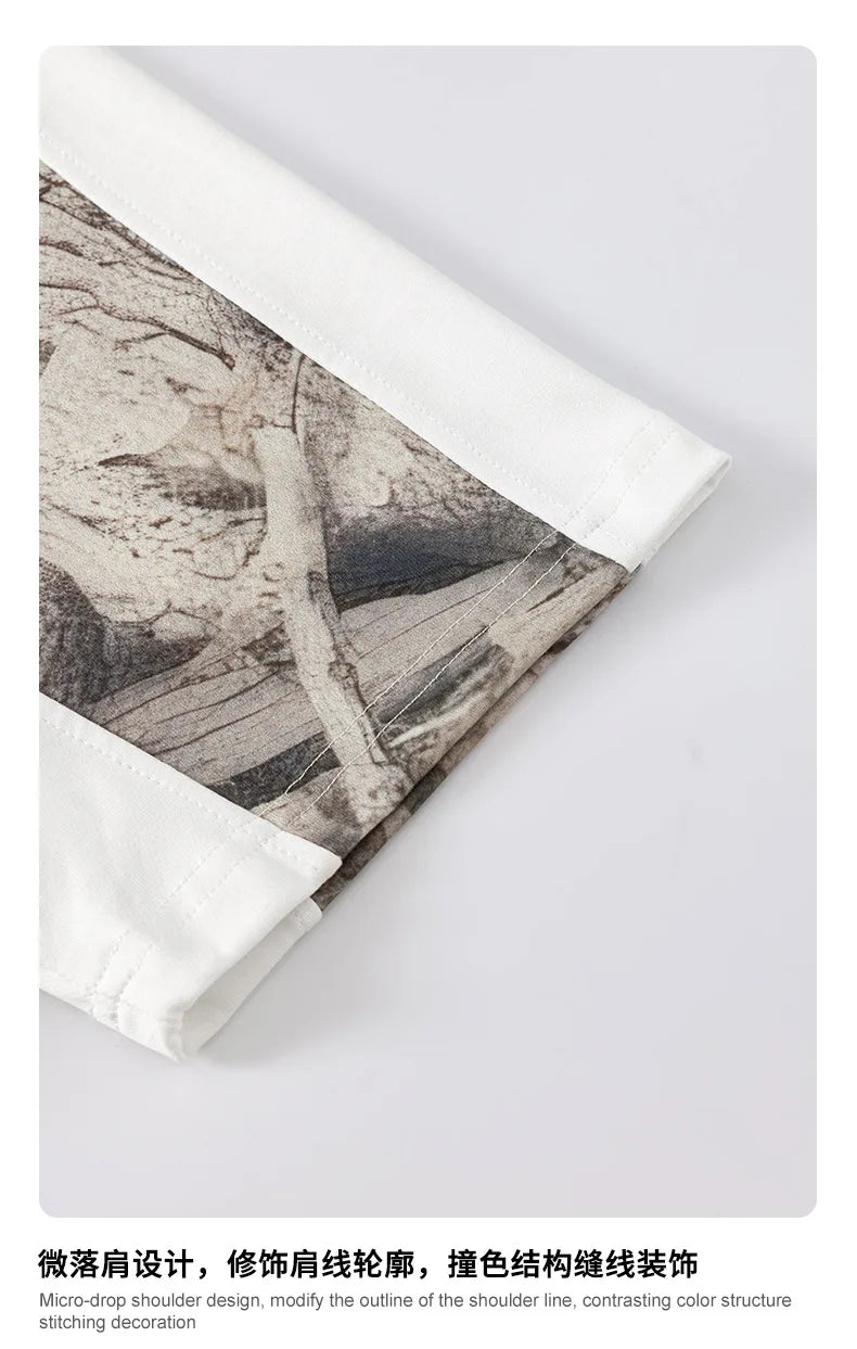 Custom LOGO men's summer camouflage splicing 240G quick-drying cotton polyester short-sleeved T-shirt loose sports shorts set