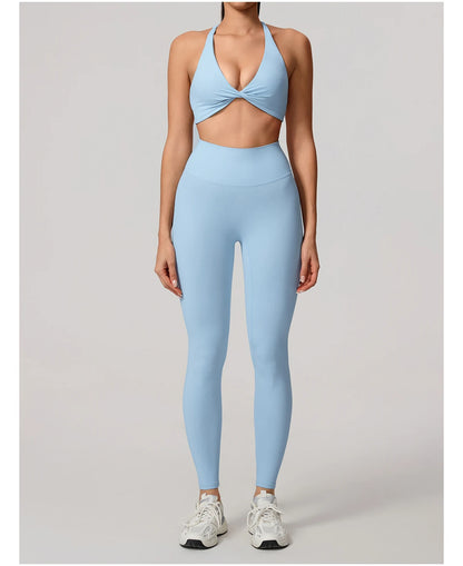 New Summer 2Pcs Women's Quick-Dry Sports Set V-Shaped Bra Female Sleeveless Yoga Outfit Gym Two-Piece Woman Sport Clothes