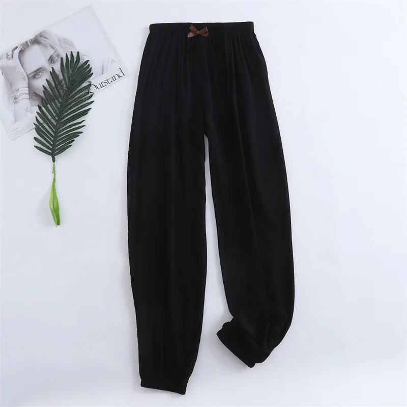 Spring and summer new women's trousers 100% viscose leg + straight casual breathable comfortable plus size home sleep pants cute