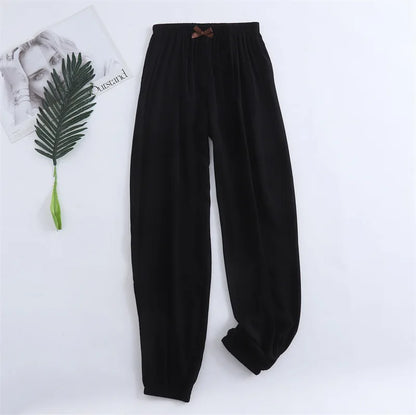 Spring and summer new women's trousers 100% viscose leg + straight casual breathable comfortable plus size home sleep pants cute