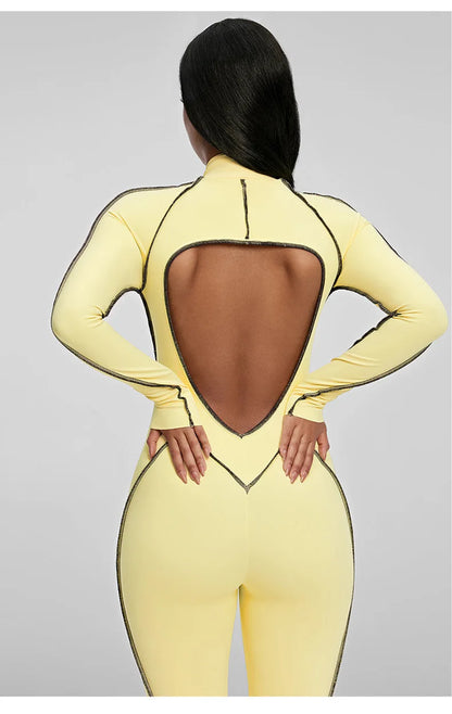 SOISOU Nylon Jumpsuit Women's Sport Yoga Fitness Set with zipper & chest cushion Bare Back High elastic soft fabric Gym Bodysuit
