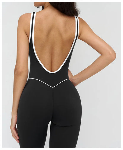 TRY TO BN Sports Jumpsuit Gym Contrast Color Sportswear Backless Fitness Workout One Piece Bodysuit Running Yoga Women Clothing