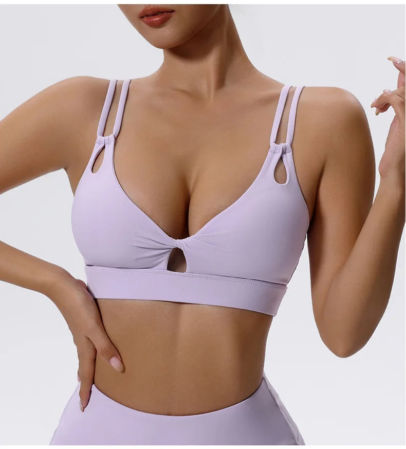 Women Fitness Sports Bra Sexy Top Gym Yoga Bra  Athletic Back Cutout Cross Tight Gym Push Up Workout Soft With Chest Pad