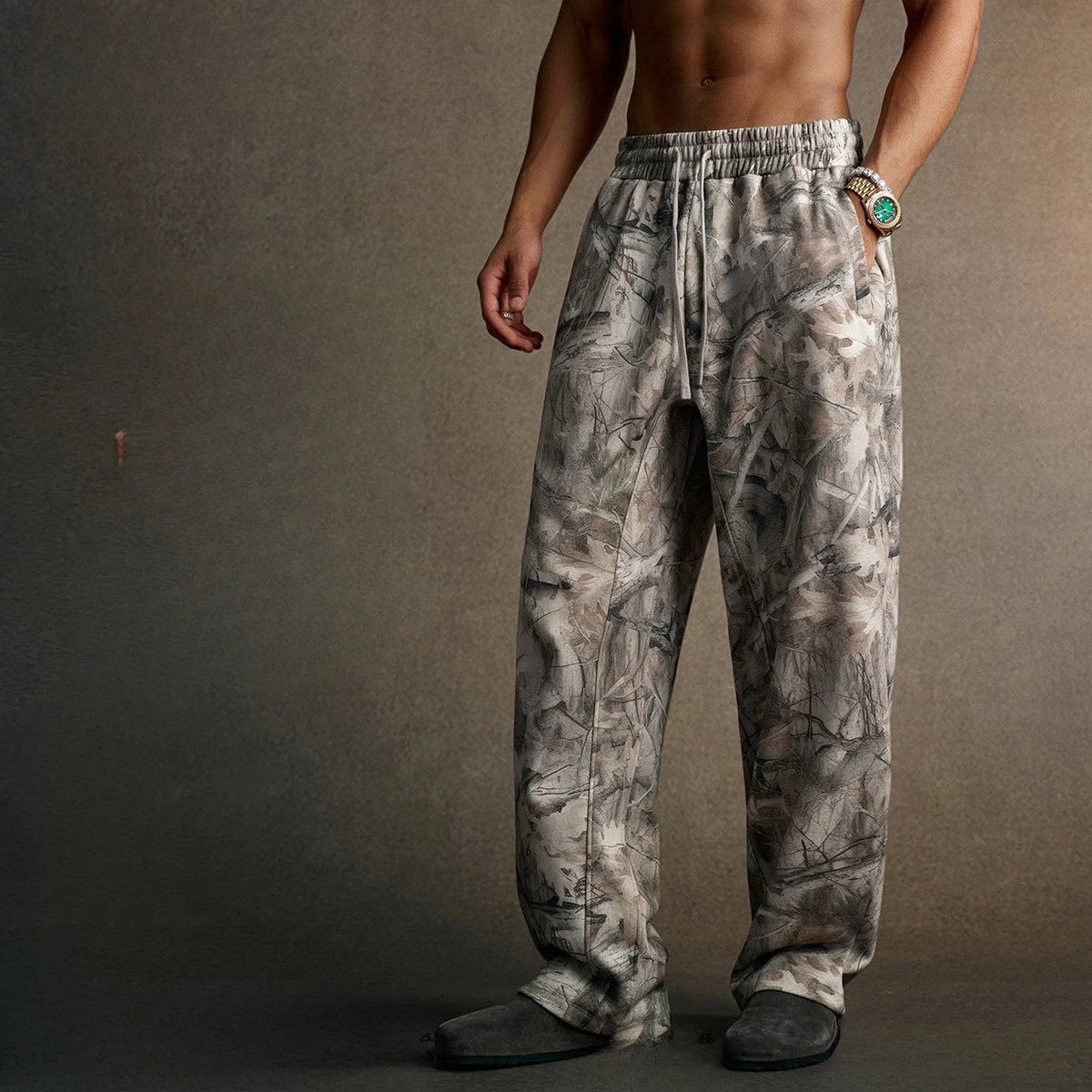 Custom LOGO men's new 340G heavy autumn and winter American camouflage fleece hooded sweatshirt jacket shorts set