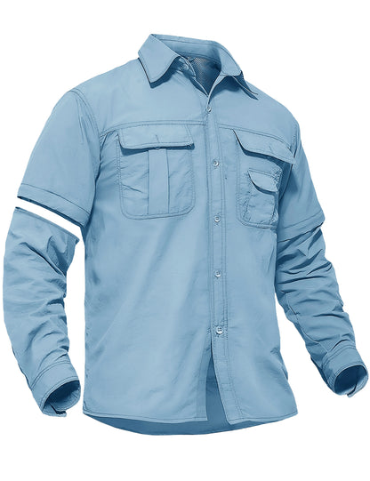 TACVASEN Quick Dry Long Sleeve Cargo Work Shirts with Pockets Mens Nylon Safari Hiking Shirts Button Down Shirts Clothes Males