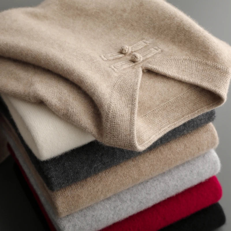 New Chinese Style Men's Pullover 100% Pure Wool Knit Sweater Autumn Winter Retro Stand Collar Long Sleeve Fashion Cashmere Tops