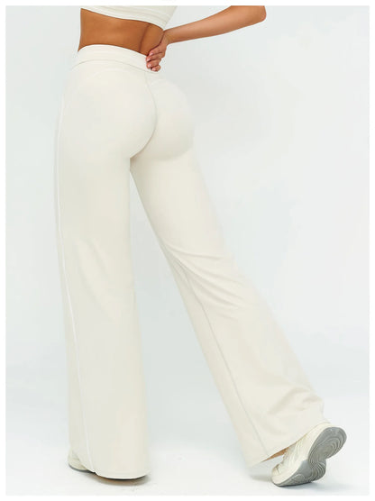 High Waist Yoga Wide Leg Pants Women Gym Fitness Bell-bottoms Pants Push Up Sports Trousers Female Casual Workout Flared Pants