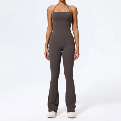 New Summer Women Sleeveless Hang Neck Jumpsuit Backless Flared Activewear Female Yoga Clothes Sport Outfit For Woman Overalls