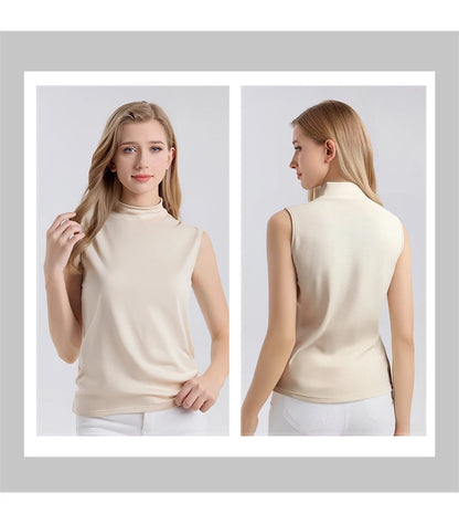 SuyaDream. Women Solid Tanks, 92%Real Silk, Mock Neck, Sleeveless Chic T Shirt, 2025 Solid Summer Vests