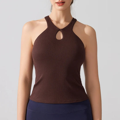 VITALINOVO Women's Tank Top High Neck Ribbed Raceback Going Out Basic Tops with Built-in Bra Summer Sleeveless Yoga Slim Fitted