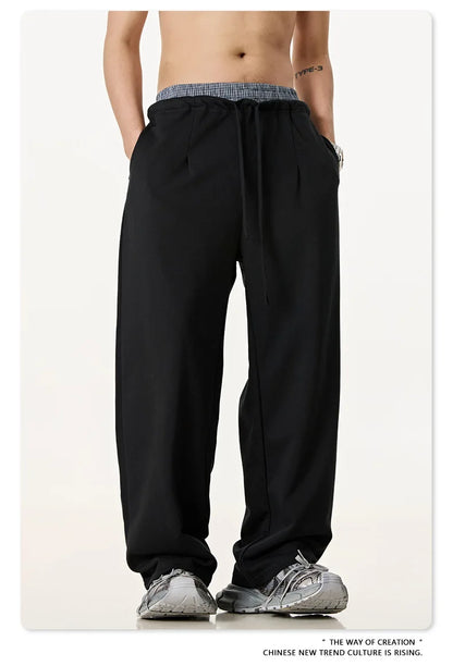 Custom LOGO Men's 2025 Summer 280G American Neutral Wind Splicing Double Waist Wide Leg Pants Sports Straight Couple Sweatpants