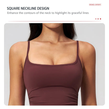 Hearuisavy Women Shockproof Sexy Yoga Tank Top Running Gym Vest Removable Breast Pads Fitness Quick Dry Sports Sleeveless Top