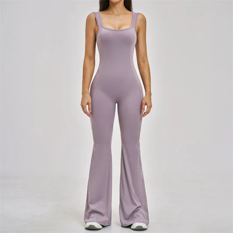 TRY TO BN Women Yoga Jumpsuit Beautiful Back High Strength Fitness Workout Bodysuit One Piece Sportswear Flare Pants Gym Clothes