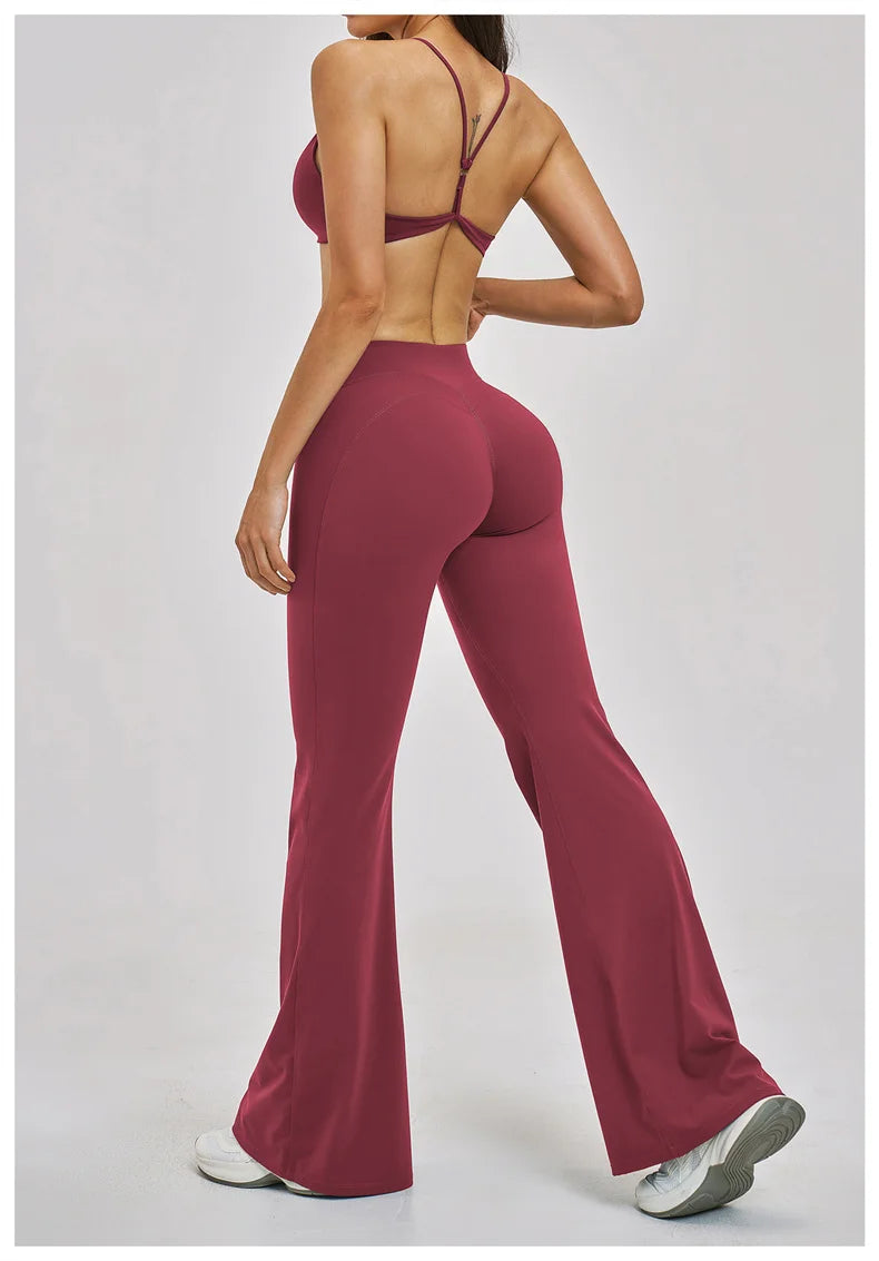 TRY TO BN Women's Tracksuit 2 Pieces Yoga Set Back Y Bra High Waist Leggings Flare Fitness Sportwear Workout Running Gym Clothes