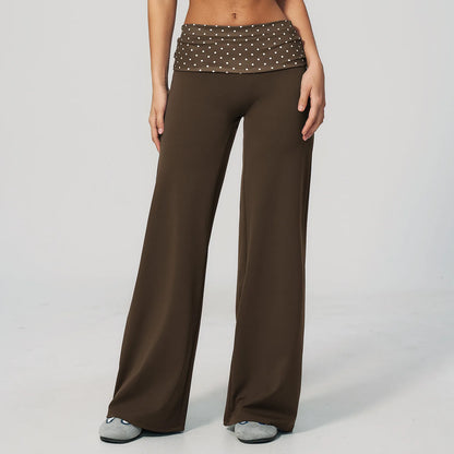 Custom LOGO women's sports trousers retro splicing polka dots folded waist fitness hip lift abdomen yoga trousers
