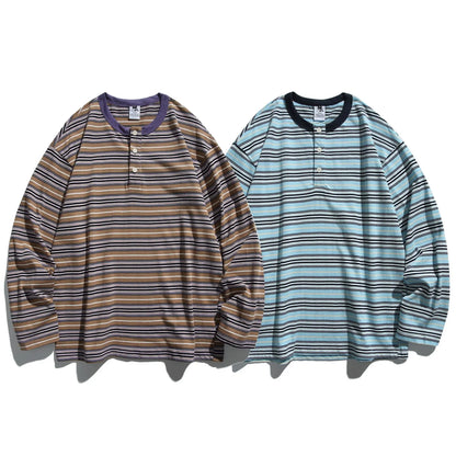 2026 New Japanese Retro Hoodie Trendy City Boys Loose Striped Long Sleeve T-shirt Men's and Women's Casual Sweater