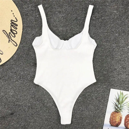 S - XL New Sexy High Cut Women Swimwear Ribbed Underwired One Piece Swimsuit Female Bather Bathing Suit Swim Lady Bodysuit V1607