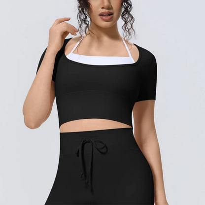 Yoga Sexy Dance Clothes High Elastic Sports T-shirt Women Fitness Top Short Sleeves Running Shirts Gym Push Up Workout Top Tee