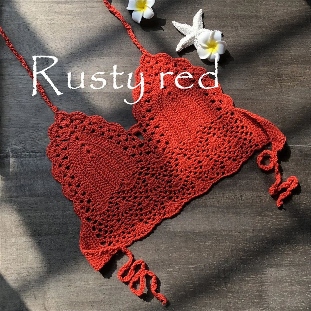 S - XL 9 Colors Crochet Knitted Bikini Top Female Swimsuit Women Swimwear Bather Bathing Suit Swim Hollow Out Beach Top V4193