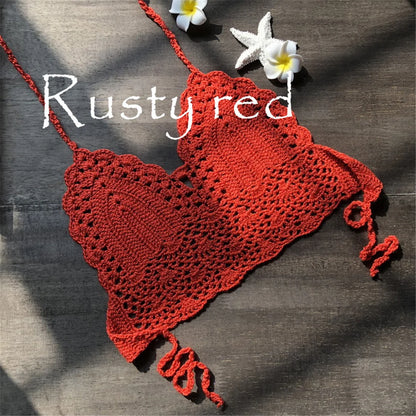 S - XL 9 Colors Crochet Knitted Bikini Top Female Swimsuit Women Swimwear Bather Bathing Suit Swim Hollow Out Beach Top V4193