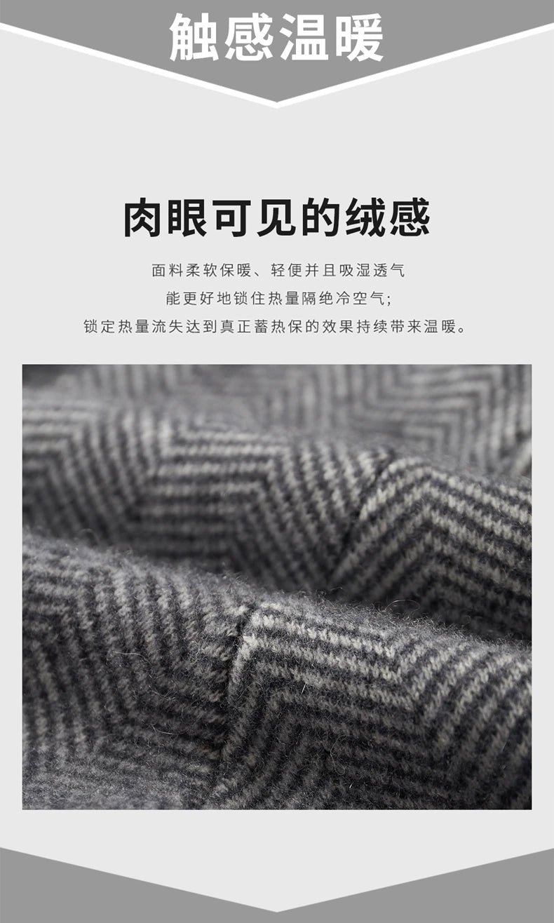 Autumn Winter 100% Merino Wool Knitted Zipper Cardigan Men's Half High Collar Herringbone Pattern Thick Coat Casual Warm Jacket