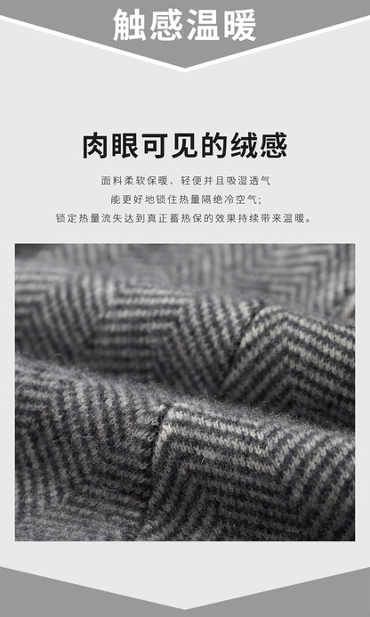 Autumn Winter 100% Merino Wool Knitted Zipper Cardigan Men's Half High Collar Herringbone Pattern Thick Coat Casual Warm Jacket