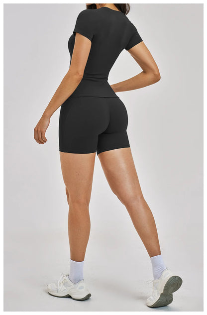 Custom LOGO women's spring and summer short-sleeved sports yoga fitness clothes shorts casual sports two-piece set