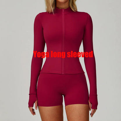Yoga Shirts For Women Zipper Long Sleeve Fitness Jacket Running Gym Clothes Workout Dry Fit Breathable High Elastic Sports Top