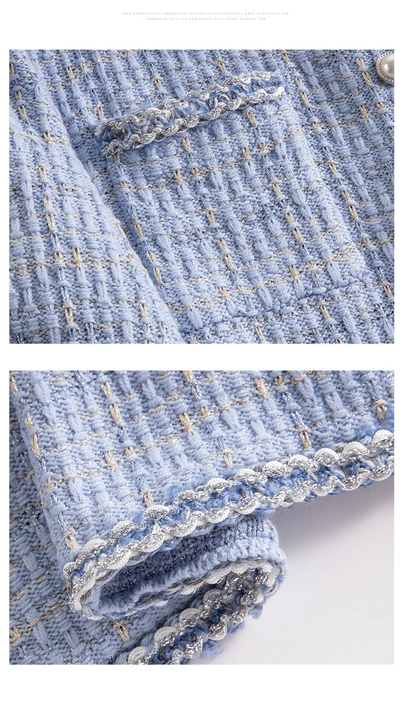 SuyaDream Woman 46.7%Merino Wool Cardigans Singe Breasted Chest Pockets Melange Woolen Coats 2023 Fall Winter Jackets Blue
