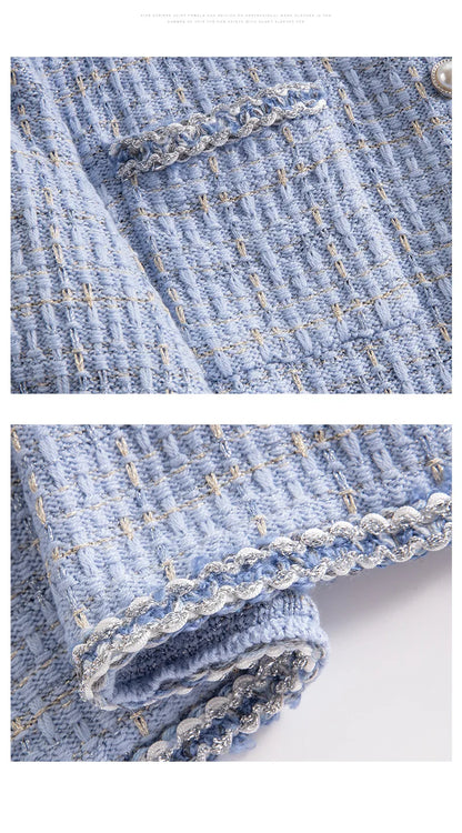 SuyaDream Woman 46.7%Merino Wool Cardigans Singe Breasted Chest Pockets Melange Woolen Coats 2023 Fall Winter Jackets Blue
