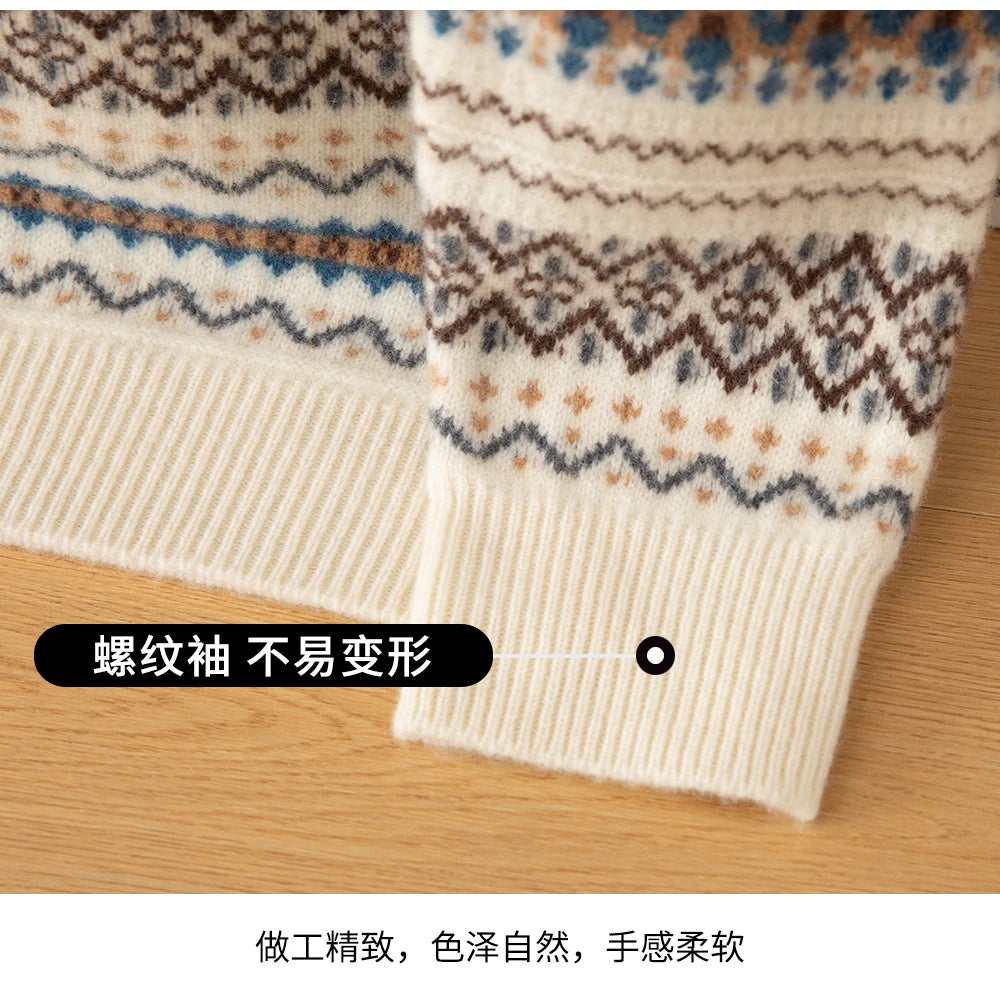 Autumn/Winter New Men's Sweater Jumper 100% Pure Wool Knitt Half High Neck Pullover Business Casual Jacquard Thickened Menswear