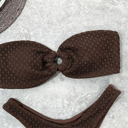 Wrinkled Bandeau High Cut Bikini Women Swimwear Female Swimsuit Two-pieces Bikini set Strapless Bather Bathing Suit Swim V3367