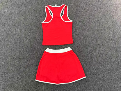 Women Tracksuit 2PCS Yoga Set Sexy Sport Bra High Waist Yoga Short Skirt Gym Clothes Fitness Sleeveless Workout Suit Sporstwear