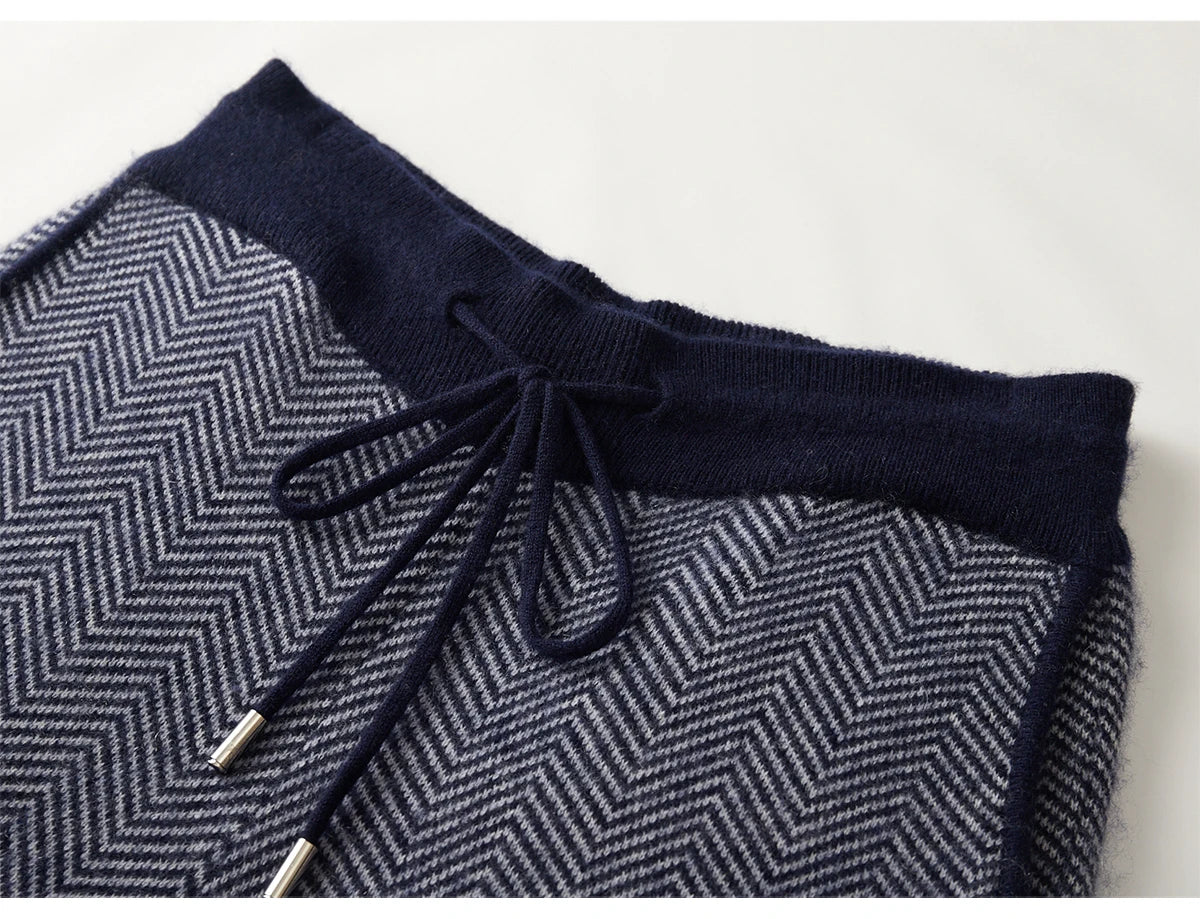 Soft 100% Merino Wool Straight-leg Pants For Men Jacquard Warm Knitted Pants Autumn Winter Thick Bottom Wear