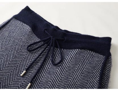 Soft 100% Merino Wool Straight-leg Pants For Men Jacquard Warm Knitted Pants Autumn Winter Thick Bottom Wear
