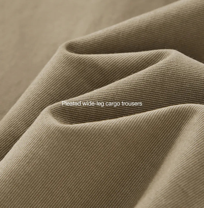 Custom LOGO men's clothing 98% cotton pleated tooling wide-leg pants autumn new loose casual men's trousers