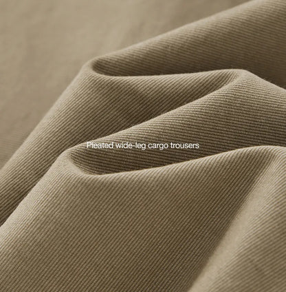Custom LOGO men's clothing 98% cotton pleated tooling wide-leg pants autumn new loose casual men's trousers