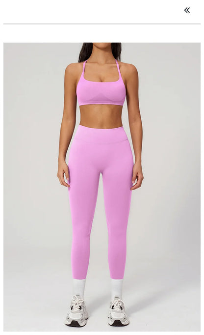 TRY TO BN Women Tracksuit 2 Piece Yoga Set Cross Bra High Waist V Waist Leggings Tummy Control Butt Lifting Workout Running Gym