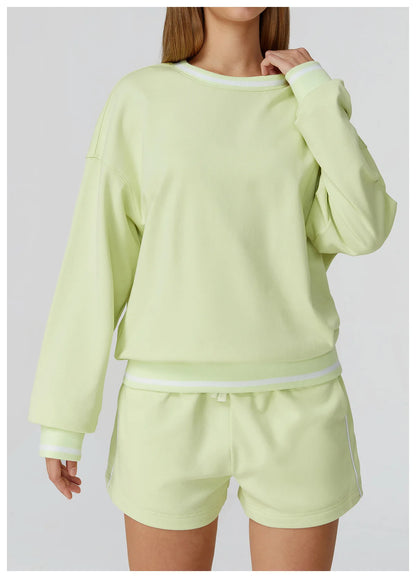 Custom LOGO women's new casual sweater wide-leg trousers comfortable outdoor fashion sports jogging shorts cycling two-piece set