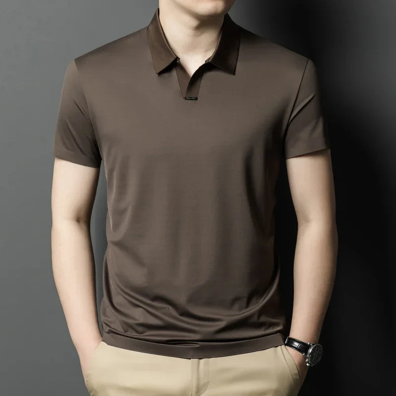 YOLANFAIRY 2.6% Mulberry Silk Polo Shirts Mens T Shirt Short Sleeve T Shirt Men Summer Fashion Tops Men Clothing Футболка Поло