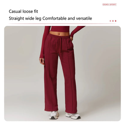Hearuisavy Winter Pocket High Waist Jogger Sports Pants Female Fitness Gym Pants Casual Loose Sweatpants Wide Leg Trousers