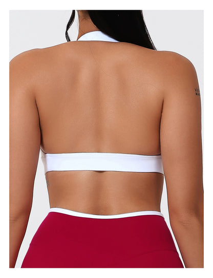 Ctenkevet Women's Color Clash Crop Top Quick-Dry Gym Bra Female Sleeveless Backless Sports Underwear for Outdoor Running CropTop