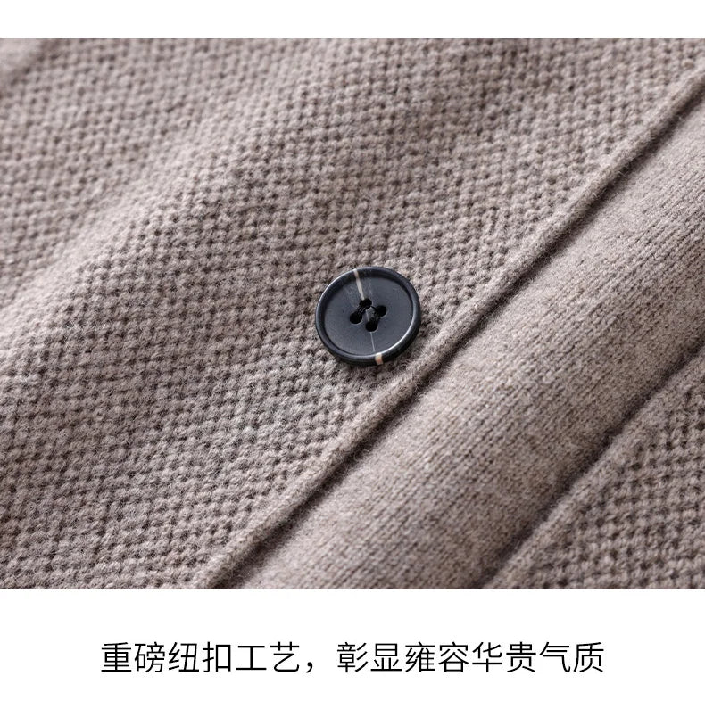 100% Merino Wool Men's Lapel Collar Knit Cardigan Autumn Winter Thicken Solid Color POLO Neck Suit Shirt Cashmere Jacket Sweater