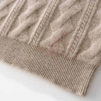 100% Merino Wool Solid Color Turtleneck Cable-Knit Sweater Long Sleeves Pullover Cashmere Men Soft Comfortable Warm Clothing Top