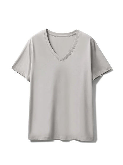 SuyaDream,Women Solid T shirts, 10%Silk 58%Cotton, V Neck, Short Sleeved Tee, 2025 Summer Candy Colors Basic Cozy Top