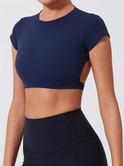 Summer Sports Short TOP Women Fitness shirts Yoga Wear Female Gym Training Suit Crop Top Women beautiful Back Tops T-Shirt
